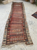 2'11 x 10'2 Antique worn & skinny wool runner #1982 / 3x10 Vintage runner - Blue Parakeet Rugs