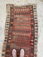 2'11 x 10'2 Antique worn & skinny wool runner #1982 / 3x10 Vintage runner - Blue Parakeet Rugs