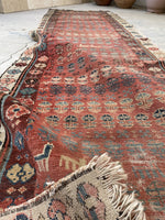 2'11 x 10'2 Antique worn & skinny wool runner #1982 / 3x10 Vintage runner - Blue Parakeet Rugs