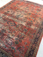 7'9 x 10'9 Love worn antique Persian Mahal Rug (#790) - Blue Parakeet Rugs