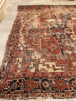 9’8 X 12’6 Battered n Bruised Persian Heriz Serapi Rug #1809 / Large Vintage Rug / 10x13 Vintage Rug - Blue Parakeet Rugs