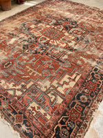 9’8 X 12’6 Battered n Bruised Persian Heriz Serapi Rug #1809 / Large Vintage Rug / 10x13 Vintage Rug - Blue Parakeet Rugs