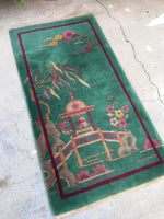 2x4 antique Chinese Art Deco Rug (#793) - Blue Parakeet Rugs