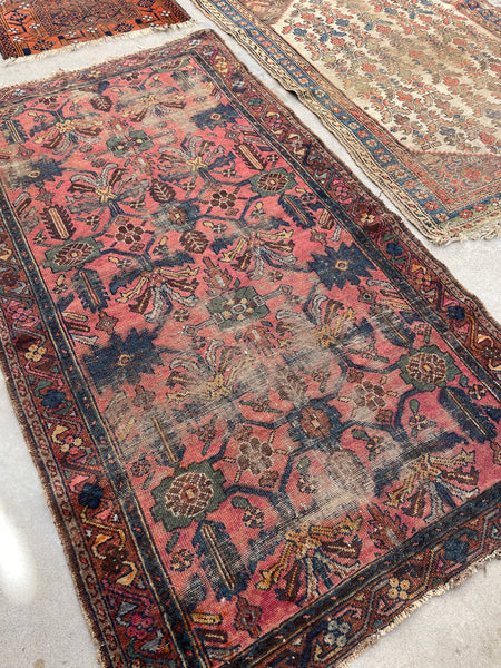 3'5 x 6' Worn Persian Kurdish rug #2332 - Blue Parakeet Rugs