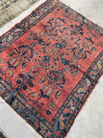 3'8 x 4'4 Antique floral Lilihan rug #2158 / 4x4 Vintage Rug - Blue Parakeet Rugs