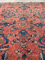 3'8 x 4'4 Antique floral Lilihan rug #2158 / 4x4 Vintage Rug - Blue Parakeet Rugs