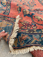 3'8 x 4'4 Antique floral Lilihan rug #2158 / 4x4 Vintage Rug - Blue Parakeet Rugs