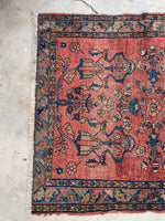 3'8 x 4'4 Antique floral Lilihan rug #2158 / 4x4 Vintage Rug - Blue Parakeet Rugs
