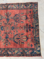 3'8 x 4'4 Antique floral Lilihan rug #2158 / 4x4 Vintage Rug - Blue Parakeet Rugs