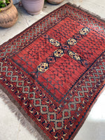 4’3 X 6’ Vintage Afghani Rug #1832 / Small Vintage Rug / 4x6 Vintage Rug - Blue Parakeet Rugs