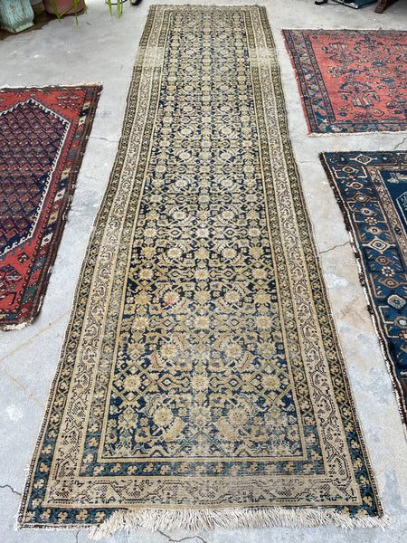 3'1 x 11'6 Antique Malayer runner #2159 / 3x12 Vintage Runner - Blue Parakeet Rugs