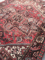 7'7 x 11' Pinky Vintage Persian Heriz Rug - Blue Parakeet Rugs