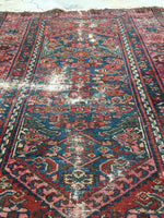 3'4 x 4'7 loveworn antique Hamadan rug (#627) - Blue Parakeet Rugs
