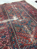 3'4 x 4'7 loveworn antique Hamadan rug (#627) - Blue Parakeet Rugs