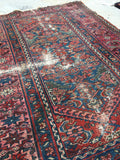 3'4 x 4'7 loveworn antique Hamadan rug (#627) - Blue Parakeet Rugs