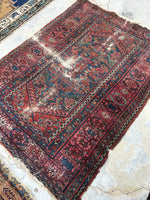 3'4 x 4'7 loveworn antique Hamadan rug (#627) - Blue Parakeet Rugs