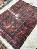 3'4 x 4'7 loveworn antique Hamadan rug (#627) - Blue Parakeet Rugs