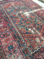 3'4 x 4'7 loveworn antique Hamadan rug (#627) - Blue Parakeet Rugs