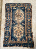3'2 x 5' Ivory and Blue Malayer rug #2161 / 3x5 Vintage Rug - Blue Parakeet Rugs