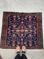 3'3 x 3'7 Antique Persian Lilihan scatter rug #1983 / 3x4 Vintage rug - Blue Parakeet Rugs