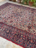 9 x 10 Antique Ivory ground Mashhad rug #1984 / 9x10 Vintage rug - Blue Parakeet Rugs