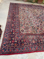 9 x 10 Antique Ivory ground Mashhad rug #1984 / 9x10 Vintage rug - Blue Parakeet Rugs