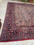 9 x 10 Antique Ivory ground Mashhad rug #1984 / 9x10 Vintage rug - Blue Parakeet Rugs