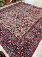 9 x 10 Antique Ivory ground Mashhad rug #1984 / 9x10 Vintage rug - Blue Parakeet Rugs