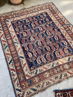 4' x 4'10 Antique square Afshar rug #2163 / 4x5 Vintage Rug - Blue Parakeet Rugs