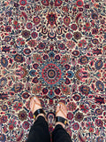 9 x 10 Antique Ivory ground Mashhad rug #1984 / 9x10 Vintage rug - Blue Parakeet Rugs