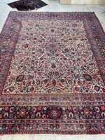 9 x 10 Antique Ivory ground Mashhad rug #1984 / 9x10 Vintage rug - Blue Parakeet Rugs