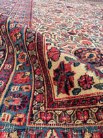 9 x 10 Antique Ivory ground Mashhad rug #1984 / 9x10 Vintage rug - Blue Parakeet Rugs