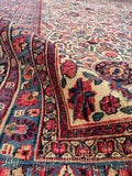 9 x 10 Antique Ivory ground Mashhad rug #1984 / 9x10 Vintage rug - Blue Parakeet Rugs