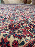 9 x 10 Antique Ivory ground Mashhad rug #1984 / 9x10 Vintage rug - Blue Parakeet Rugs
