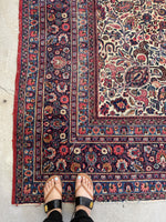 9 x 10 Antique Ivory ground Mashhad rug #1984 / 9x10 Vintage rug - Blue Parakeet Rugs