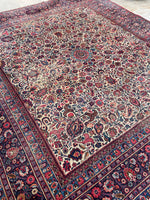 9 x 10 Antique Ivory ground Mashhad rug #1984 / 9x10 Vintage rug - Blue Parakeet Rugs