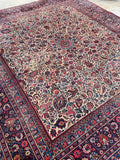 9 x 10 Antique Ivory ground Mashhad rug #1984 / 9x10 Vintage rug - Blue Parakeet Rugs