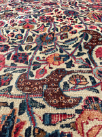 9 x 10 Antique Ivory ground Mashhad rug #1984 / 9x10 Vintage rug - Blue Parakeet Rugs
