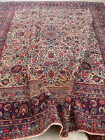 9 x 10 Antique Ivory ground Mashhad rug #1984 / 9x10 Vintage rug - Blue Parakeet Rugs
