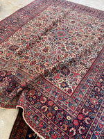 9 x 10 Antique Ivory ground Mashhad rug #1984 / 9x10 Vintage rug - Blue Parakeet Rugs