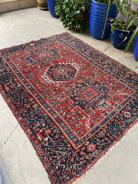 4'8 x 6'3 Antique Persian Heriz Rug #2691ML / 5x6 Heriz rug - Blue Parakeet Rugs