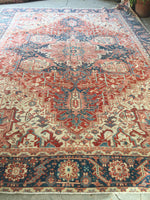 9'7 x 12'6 Antique Heriz Rug / Large Vintage Rug (#1354) - Blue Parakeet Rugs