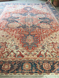 9'7 x 12'6 Antique Heriz Rug / Large Vintage Rug (#1354) - Blue Parakeet Rugs