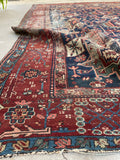 7'10 x 11' Antique battered and bruised Heriz rug #1985 / 8x11 Vintage rug - Blue Parakeet Rugs