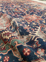 7'10 x 11' Antique battered and bruised Heriz rug #1985 / 8x11 Vintage rug - Blue Parakeet Rugs