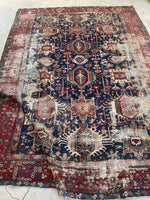 7'10 x 11' Antique battered and bruised Heriz rug #1985 / 8x11 Vintage rug - Blue Parakeet Rugs