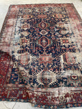 7'10 x 11' Antique battered and bruised Heriz rug #1985 / 8x11 Vintage rug - Blue Parakeet Rugs