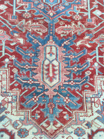 9'7 x 12'6 Antique Heriz Rug / Large Vintage Rug (#1354) - Blue Parakeet Rugs