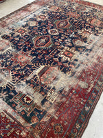 7'10 x 11' Antique battered and bruised Heriz rug #1985 / 8x11 Vintage rug - Blue Parakeet Rugs