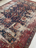 7'10 x 11' Antique battered and bruised Heriz rug #1985 / 8x11 Vintage rug - Blue Parakeet Rugs